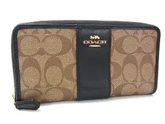 COACH コーチ F54630 シグネチャー PVC×レザー ラウンドファスナー 長財布 ウォレット 札入れ 小銭入れ ブラウン系 DH8692