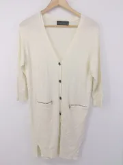 ◇ mysty woman ミスティウーマン 長袖 ロング ニット カーディガン サイズF オフホワイト レディース E  【1303140029108】
