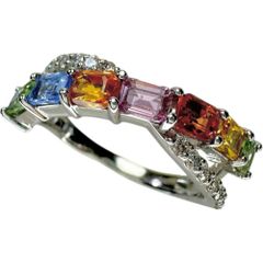 13号 マルチカラーサファイア 1.81ct ダイヤモンド 0.25ct リング・指輪 Pt900プラチナ 4.6g レディース 【中古】【真子質店】【NN】