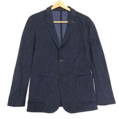 美品★レオナール　花柄　テーラードジャケット　カンカン　ネイビー系　M ZARA ザラマン MAN テーラードジャケット 一部星柄の総裏地 無地