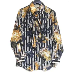 10869【美品・シルク長袖100%】グッチ☆GGロゴ×花柄　定番カラーシャツ黒 GUCCI - 美品 グッチ GUCCI シャツ ブラウス ロングスリーブ