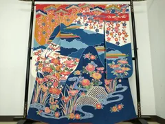 栗山吉三郎 琉球紅型 振袖 正絹 落款 fs285_1.jpg