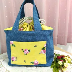 巾着付きミニトートバッグ＊ハンドメイド【バラ柄】