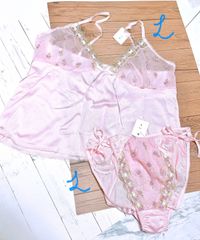 ピンク花柄 キャミL,紐ショーツL ２点セット  R6773