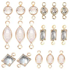 SUNNYCLUE 36個6種 ラインストーン チャーム ラインストーン チャーム 四角形 接続 パーツ 合金 キュービックジルコニア チャーム クリスタル ガラス ビーズ チャーム 円形 チャーム ネックレス ライトゴールド ハンドメイド 透かし キラキラ