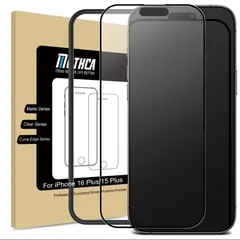 新品 強化ガラス 黒縁あり 指紋防止 フィルム 反射防止 サラサラ ガラスフィルム 全面保護 高感度タッチ Plus用 ゲームフィルム 15 Plus用/iPhone ガイド枠付き 16 液晶 iPhone アンチグレア 日本旭硝子製素材 Mothca