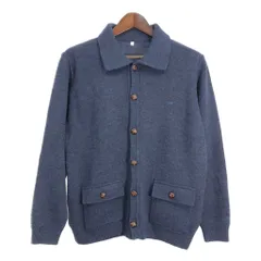 アルパカー ニット カーディガン ワンポイントロゴ ネイビー (メンズ 52) 中古 古着 R7004