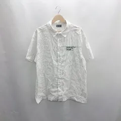 ◇ ⊂ SUBCIETY ストライプ柄 ロゴ刺<!-利用不可文字-!> 半袖 シャツ サイズＬ ホワイト ライトブルー メンズ E  【1502180047015】