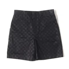 LOUIS VUITTON ハーフパンツ ブラック 34 タック入り オフィス 美品 ルイ・ヴィトン ナイロンハーフパンツ ダミエ メンズ SIZE
