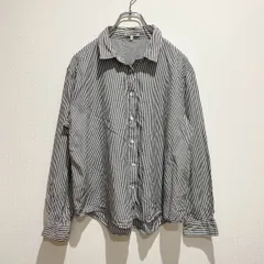 GLOBAL WORK グローバルワーク　レディース　トップス　シャツ　ブラウス　長袖　レギュラーカラー　ストライプ　総柄　ホワイト　ネイビーグレー系　バイカラー　Lサイズ　ベーシック　着回し　オフィスカジュアル　シンプル　上品　SU239h669