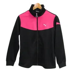 プーマ ジャージ トラックジャケット ストレッチ スポーツウエア アウター 黒 レディース Lサイズ ブラック×ピンク PUMA 【中古】