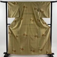 比較紬 美品 逸品 七代目 吉澤与市作 草花 縞 焦茶色 袷 身丈156cm 裄丈62.5cm S 正絹 ☆☆☆☆☆ その他