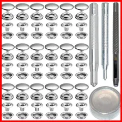 【早発送】18セット15mmジャンパーホックステンレス鋼メタルボタン（ツール付き） 手作. シルバー
