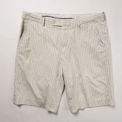 90's 00's ポロラルフローレン ノータック ピンストライプ コットン ショーツ (36) 生成り×紺 90年代 00年代 旧タグ ショートパンツ　アメリカ古着 USED  ビンテージ ヴィンテージ