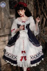 新品 未使用 【新品】白×青 白雪姫風ロリータワンピ  Mサイズ　撮影会や女子会、イベントに