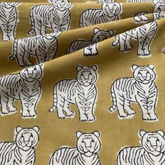 インド ブロックプリント生地 [50cm単位切売] Bagru タイガー03 イエロー地 SA 虎 とら  IF0230
