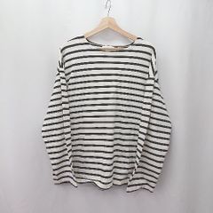 ◇ ⊂ WYM LIDNM ウィム バイ リドム ボーダー柄 綿100% 長袖 Tシャツ サイズL ホワイト ブラック メンズ E  【1506130016403】