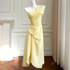 シンプルオシャレなワンショルダー ミモレ丈ドレス?.?