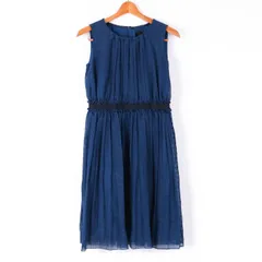 アンタイトル ノースリーブワンピース プリーツ フレア ウエストマーク ひざ下丈 日本製 裏地あり レディース 2サイズ ネイビー UNTITLED 【中古】