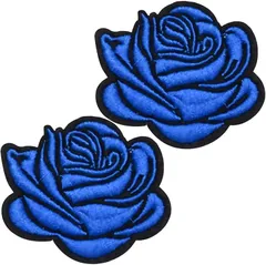 ドナリー ワッペン アイロン 2枚セット バラ 薔薇 アップリケ 刺繍 ハンドメイド 手芸 DIY リメイク 補修(ブルー)