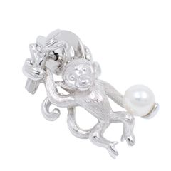 【美品】MIKIMOTO ミキモト 干支シリーズ 猿 サル ブローチ ピンブローチ シルバー/パール【いおき質店】