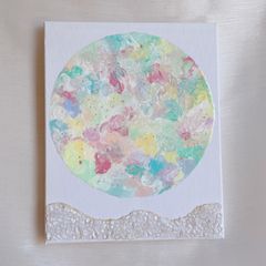 優しい光と波✴︎絵画　アクリル画　天然石　パネル　アート　作品　淡い　カラフル　パステルカラー　キラキラ　目立つ　可愛い