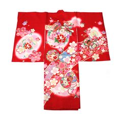 七五三 四つ身 七歳用着物 朱赤 鈴 子ども着物 長襦袢 半衿付き 未使用