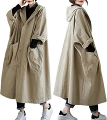 MARIA MARFA マリアマーファ ラグラン 袖 レディース ロング スプリング アウター 無地 着痩せ シルエット 春 秋 薄手 ろんぐ ボアなし 大きい ジャケット かわいい 可愛い ウインドコート 韓国 スポーツ(ベージュ,  L)