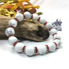 パワーストーン　ブレスレット　ハウライト　12mm 天然石ブレス （レッド）メンズ・レディース　男性・女性　数珠ブレス　開運 浄化  [18]