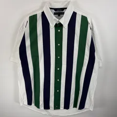 古着 トミーヒルフィガー TOMMY HILFIGER 半袖シャツ ボタンダウンシャツ マルチストライプ ワンポイント ロゴ 刺繍 XL  ホワイト系 マルチカラー メンズ