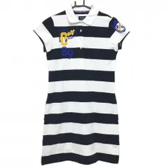 パーリーゲイツ 半袖ポロワンピース 白×ダークネイビー ボーダー 袖ワッペン  レディース 0(S) ゴルフウェア PEARLY GATES