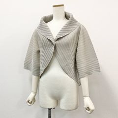 46e9 PLEATS PLEASE プリーツプリーズ イッセイミヤケ ショールカラー 変形カーディガン 羽織り サイズ03 ライトグレー レディース 女性用 トップス
