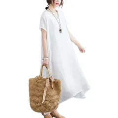 XL_ホワイト ［H.U.A］ 半袖 ワンピース マキシ丈 ゆったりワンピース ロング 大きいサイズ リゾート 夏 カワイイ マタニティワンピース ロングワンピース 大きめ おおきいサイズ タイト ロング デート マタニティ ユッタリ セクシー 綿 上品 ロン