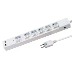 スタイルド USB充電ポート付き 電源タップ USBポート2口(合計3.4A出力 自動IC搭載) ACコンセント6個口 (1m, ホワイト) 0