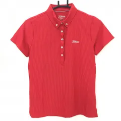 【超美品】タイトリスト 半袖ポロシャツ レッド ストライプ織生地 ボタンダウン 胸元ロゴ レディース M ゴルフウェア TITLEIST