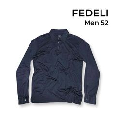 FEDELI フェデリ マイクロスムース オーガニックコットン 長袖 ポロシャツ size 52 製品染め メンズ ネイビー イタリア製