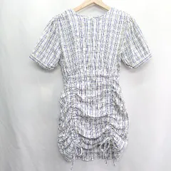 ◇ ⊂ ノーブランド チェック柄 シャーリング 半袖 膝上 ワンピース サイズ 表記なし ブルー系 レディース E  【1409240020943】