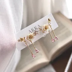 期間限定◆pink bijou Cherry blossom earring ピンク　春　チェーン　桜　イヤリング　ピアス　金属アレルギー　チェリーブロッサム　フラワー　痛くない　金アレ　ピアスに見える　ロング