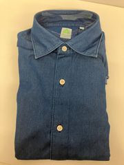 [42サイズ]FINAMORE 1925 Tokyo Slim Fit Cotton Shirt in Indigo Blue　メンズ　シャツ　青　ブルー