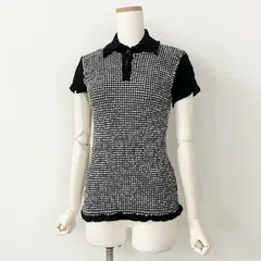 49c15 《美品》 me ISSEY MIYAKE ミーバイ イッセイミヤケ カリフラワー ポロシャツ ギンガムチェック ブラック プリーツ ポップコーン PLEATS TOP 日本製 MI34FM362のサムネイル