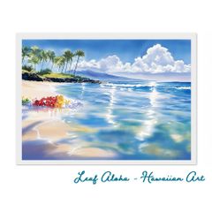 ハワイアンアート 額付き A4｜レイに託す祈りの浜辺 No.23 Leaf Aloha