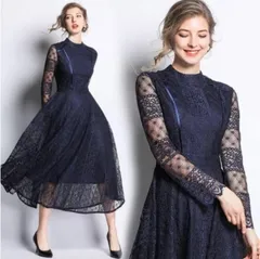 結婚式ドレス レディース パーティー レース キャバ ブルー 二次会 お呼ばれ