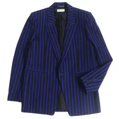 極美品□21AW SAINT LAURENT PARIS/サンローランパリ 662463 ストライプ柄 裏シルク100％ シングル ウールジャケット 青×黒 48 伊製 正規のサムネイル