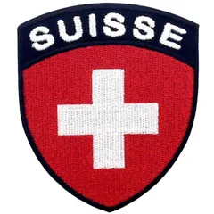 スイス国旗の盾刺繍入りアイロン貼り付け/縫い付けワッペン