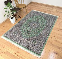 ペルシャ絨毯　カシャーン産 ライトグリーン エメラルドグリーン 若草色 214×140cm