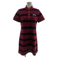 マックレガー マクレガー McGREGOR ワンピース ポロシャツワンピース ロゴワッペン 半袖 ミディ丈 コットン混 ボーダー レッド 赤 ネイビー 紺 M