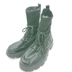 ■ ⊇ VIVIAN ストレッチ素材 レースアップ ミドル丈 ブーツ サイズLL ブラック レディース E  【1502060027649】