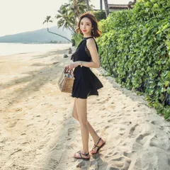 ☆ ブラック ☆ L ☆ 水着 ワンピース 体型カバー水着 レディース 水着 レディース ワンピース ワンピース水着 ハイネック レース オールインワン 無地 体型カバー パッドあり 大人 女子 かわいい 可愛い おしゃれ オシャレ オフショルダー