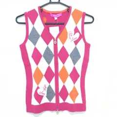 【新品】ビバハート ニットジップベスト ピンク×白 前身頃アーガイル コットン混 レディース 40(M) ゴルフウェア VIVA HEART