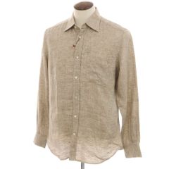 【新品】グランシャツ Glanshirt リネン レギュラーカラー カジュアルシャツ ダークベージュ【サイズ41】【メンズ】